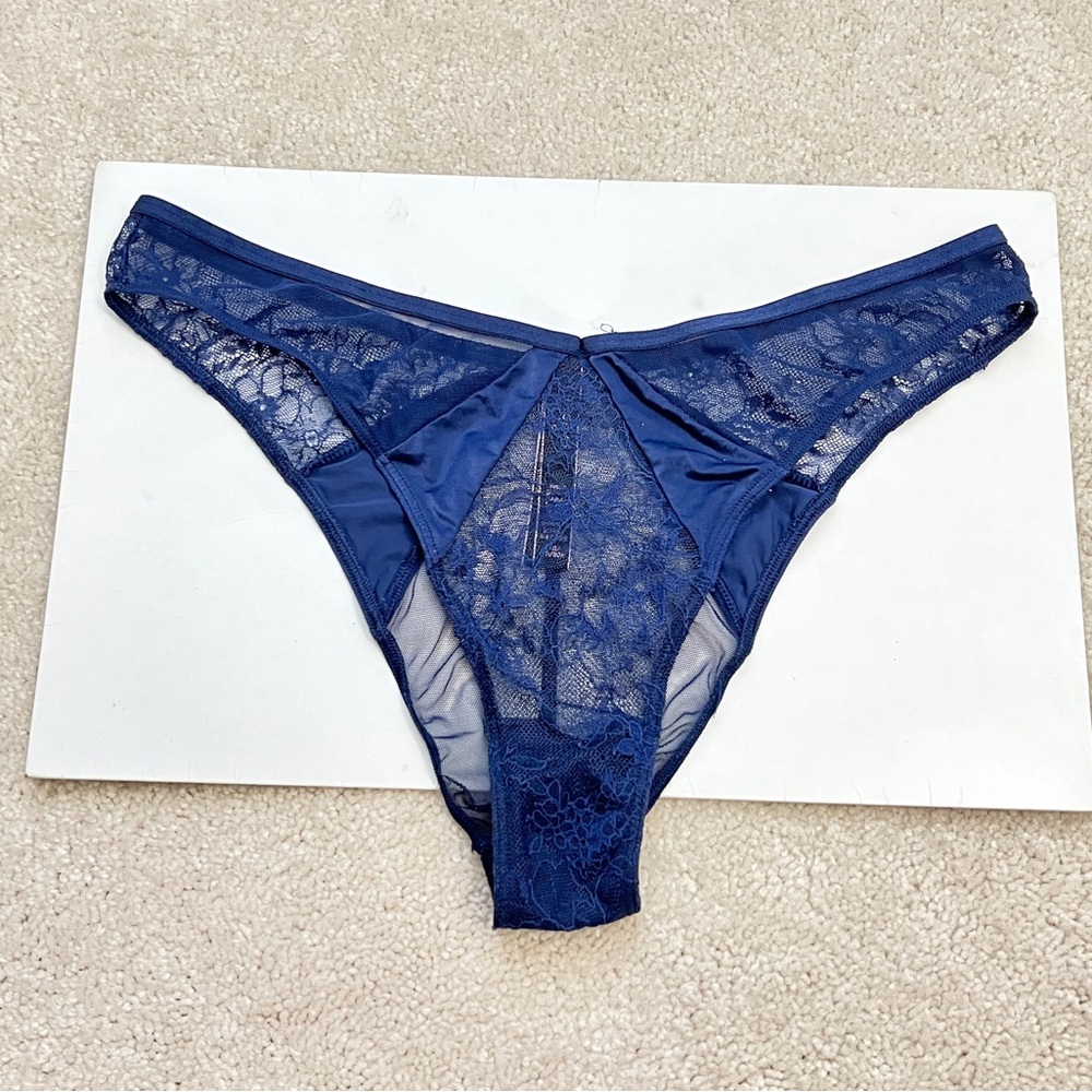 Victoria’s Secret Dream Angels Blue Satin Lace high Waist Cheekini Panties Large - Picture 2 of 3